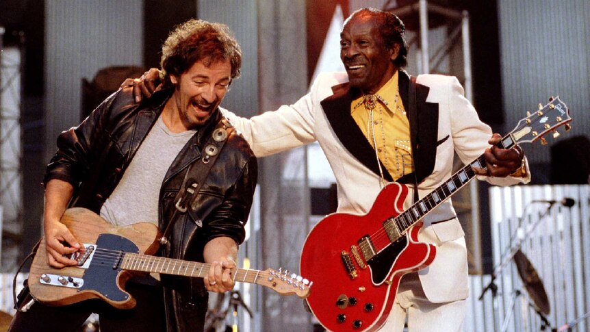 Bruce Springsteen and Chuck Berry perform on state
