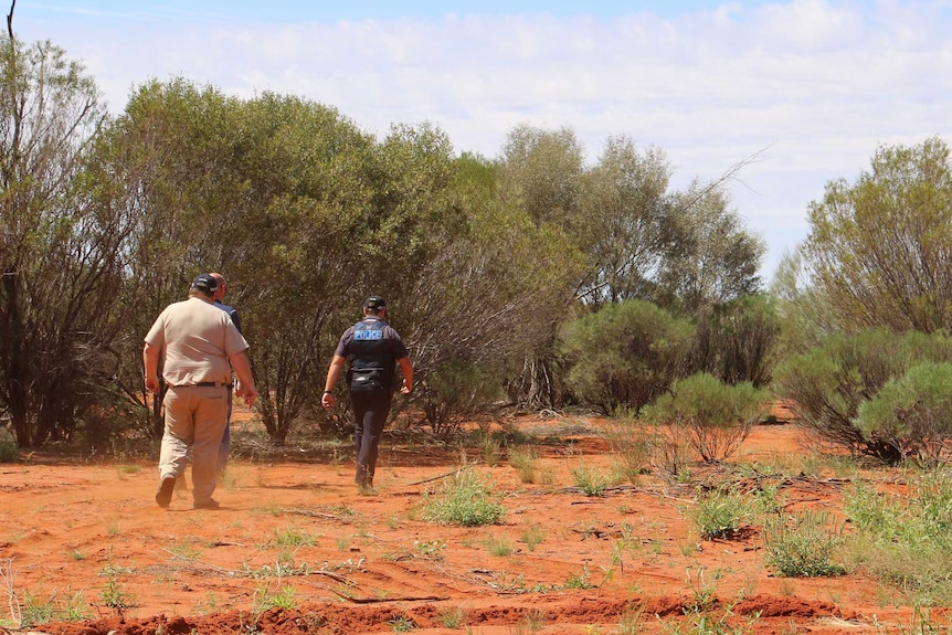 Police officers at the alleged crime scene on the APY Lands