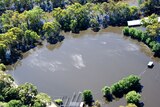 The oval in Nathalia is flooded after water began seeped through the aluminium levee.