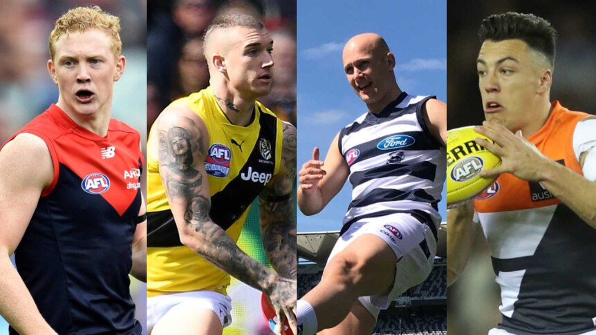 Composite image of Clayton Oliver, Dustin Martin, Gary Ablett and Dylan Shiel