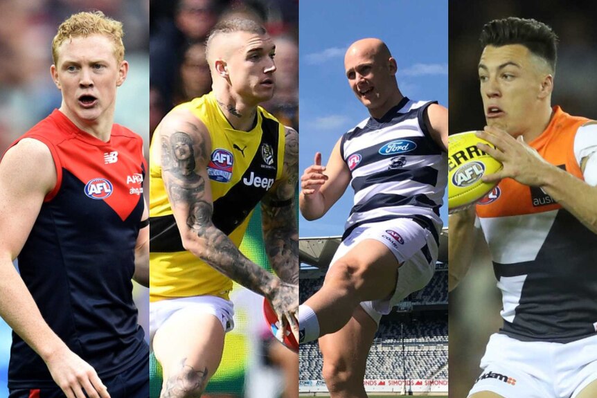 Composite image of Clayton Oliver, Dustin Martin, Gary Ablett and Dylan Shiel