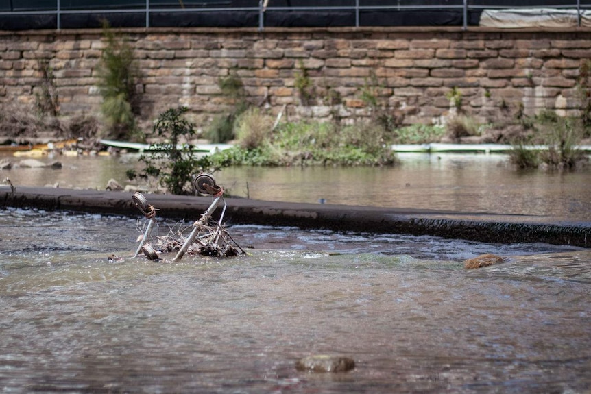 A trolley in a river