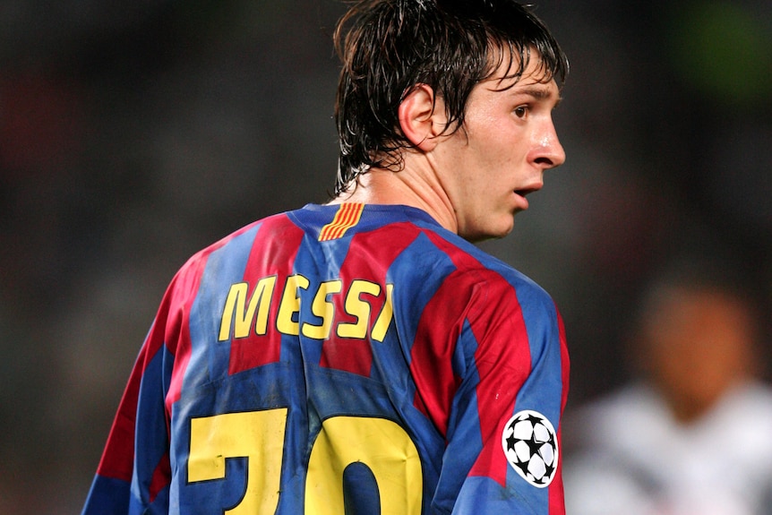 Lionel Messi looks back over his shoulder