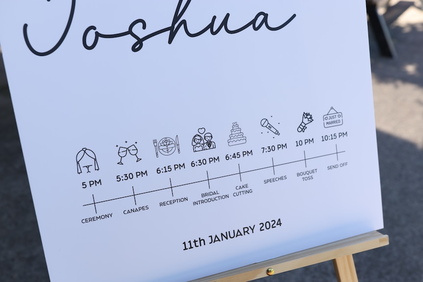 A piece of paper with a wedding timeline on it.