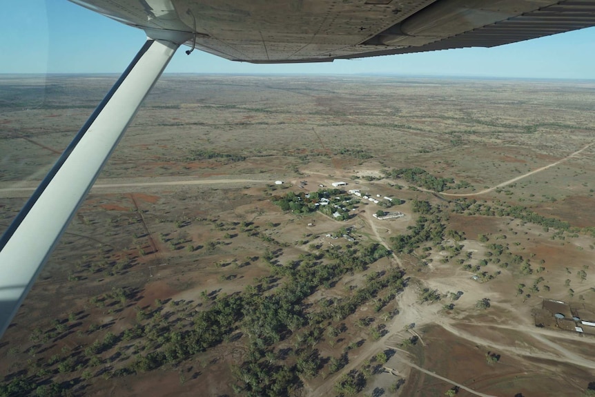 An aerial view of Wave Hill Station during the 2016 dry season showing a brown landscape