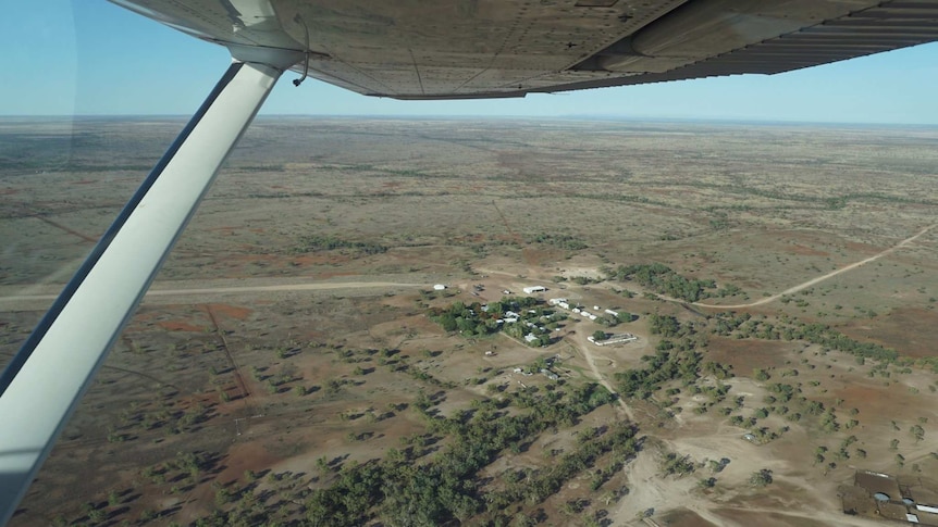 An aerial view of Wave Hill Station during the 2016 dry season showing a brown landscape