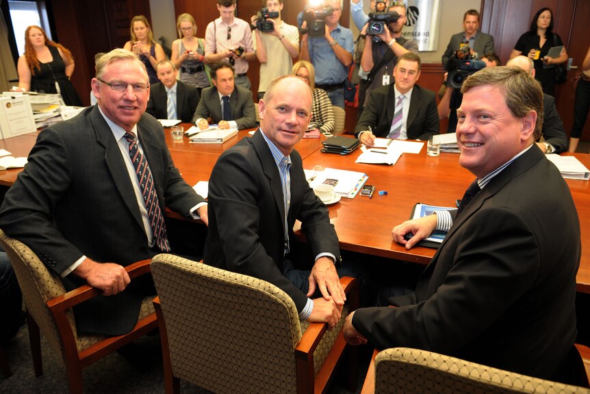 Queensland Premier elect Campbell Newman and his right-hand men Jeff Seeney (left) and Tim Nicholls