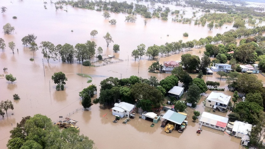 Aerial view of Rockhampton cut off by floodwaters