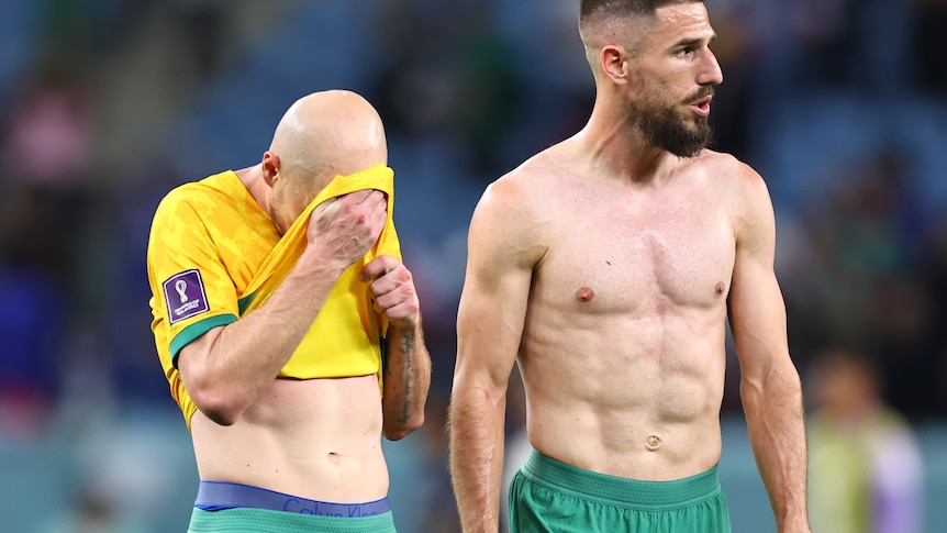 A dejected Aaron Mooy of Australia at full time during the FIFA World Cup Qatar 2022 Group D match between France and Australia