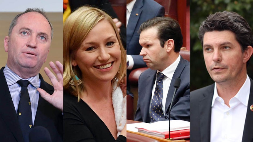 Composite of Barnaby Joyce, Larissa Waters, Matthew Canavan and Scott Ludlam