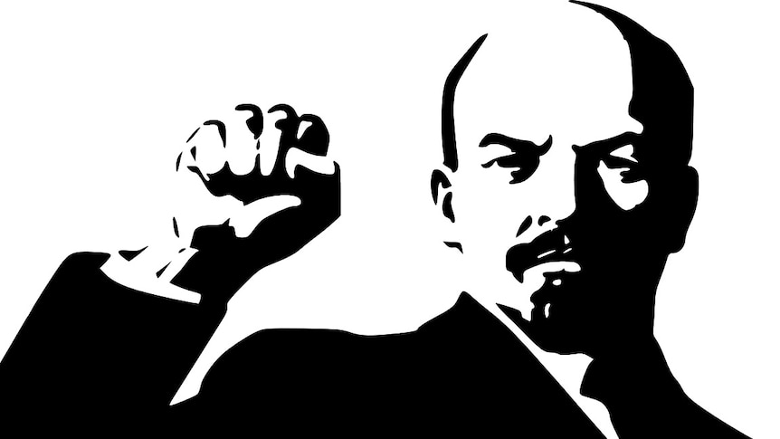 A black and white graphic of Lenin