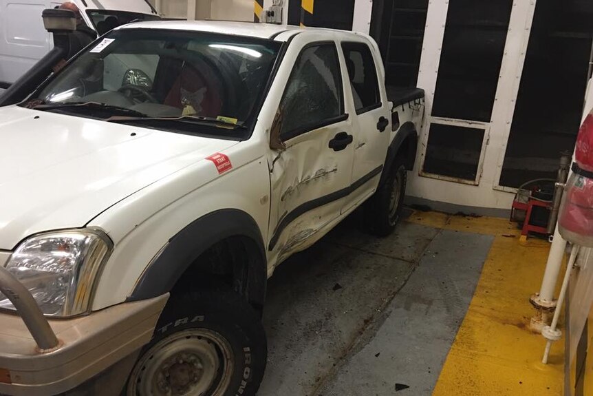 Damaged ute on Spirit of Tasmania