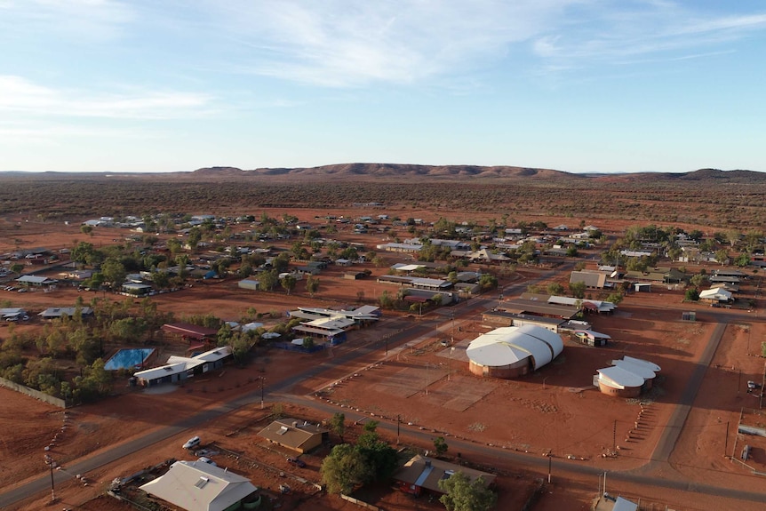 An aerial photo of of a small outback town