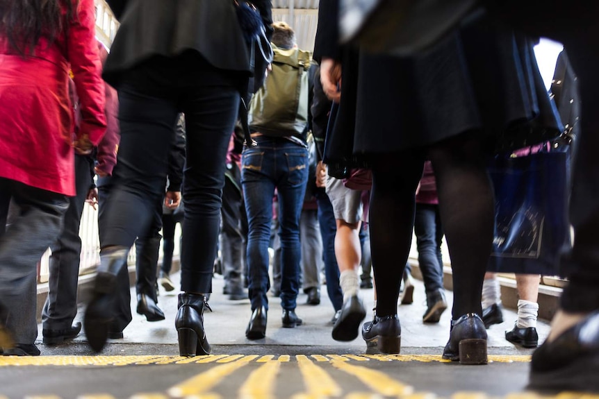 Commuters exiting South Yarra station during the morning peak.