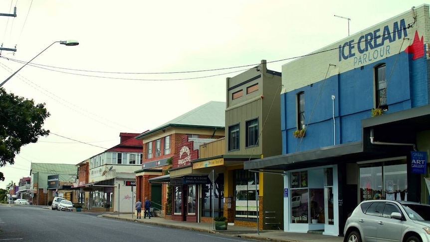 A Macksville streetcape lined with shops
