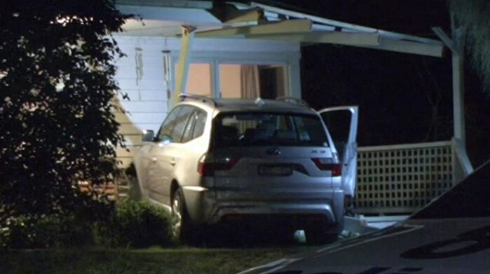 A TV still of a car that has crashed into a house in Sorrento in Victoria.
