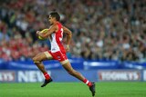 AFL officials have confirmed Sydney's Lewis Jetta ran too far without bouncing the ball.