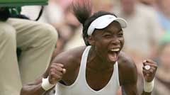 Venus celebrates after claiming her third Wimbledon title.