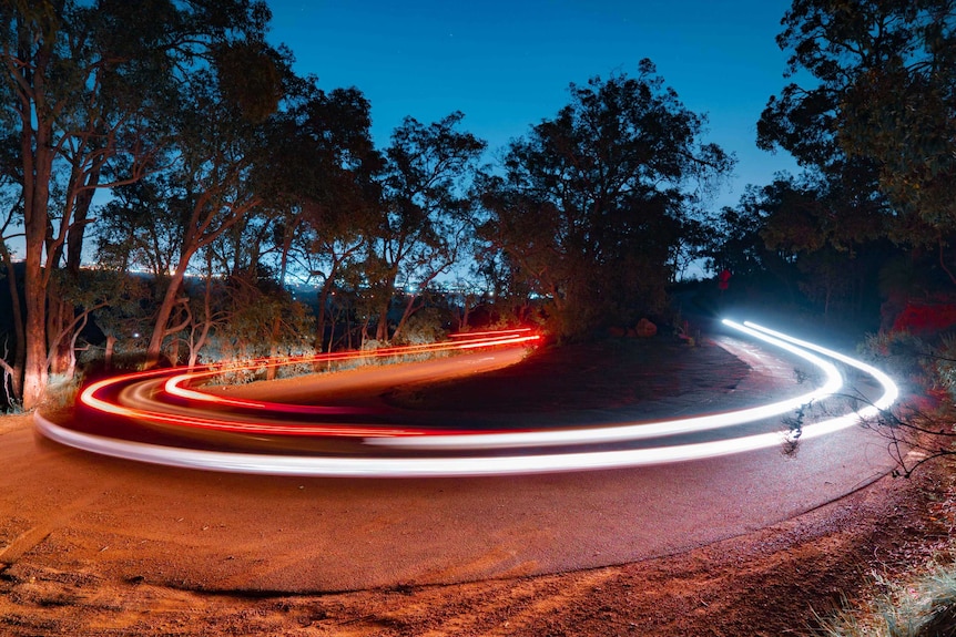 Light trails at night on the Zig Zag drive