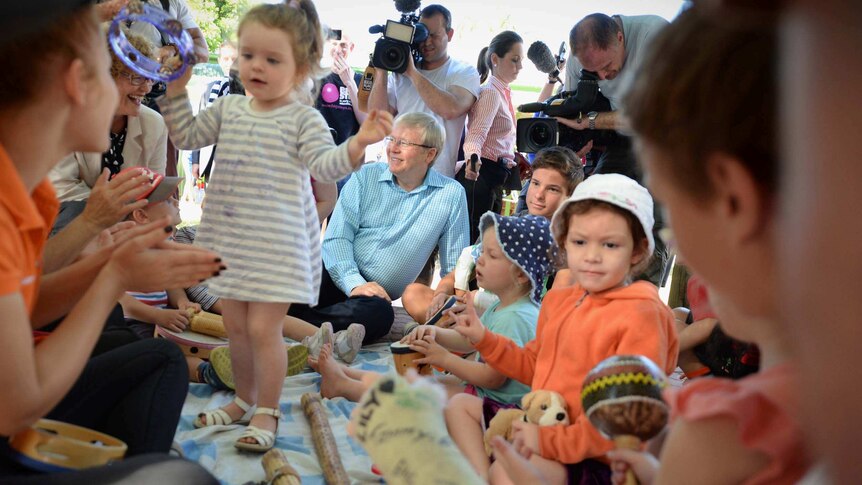 Kevin Rudd visits a Townsville childcare centre