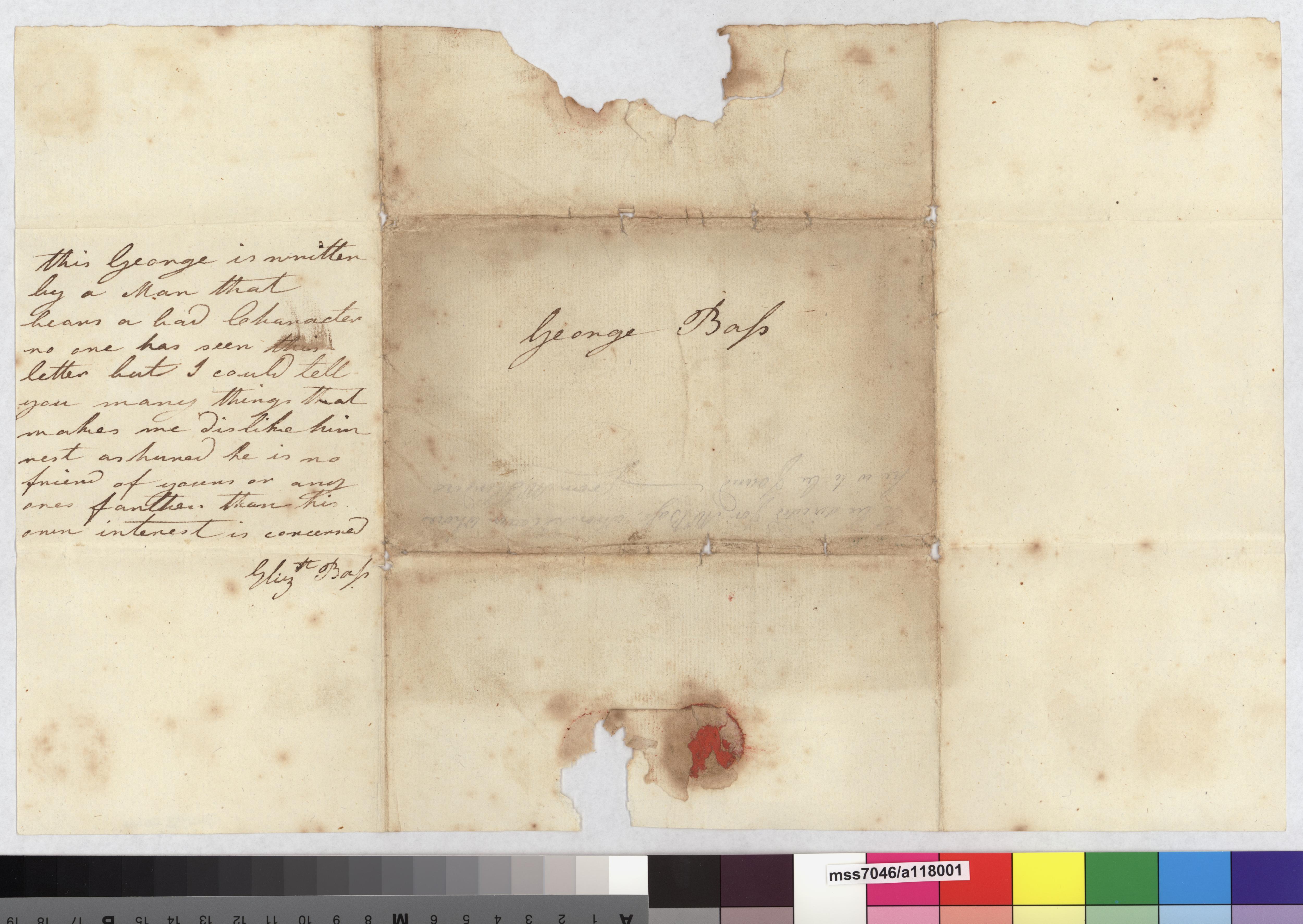 A letter from 1800, cursive ink writing and faded paper