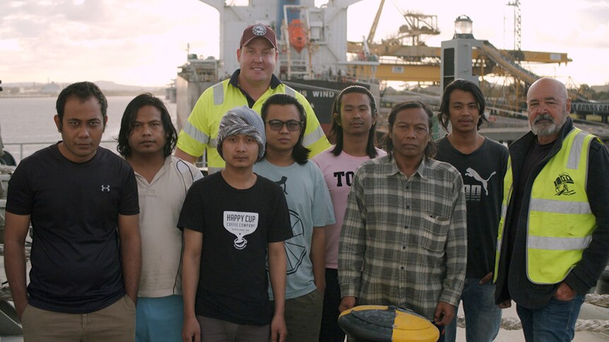 Seven crew members and two union officials aboard a ship