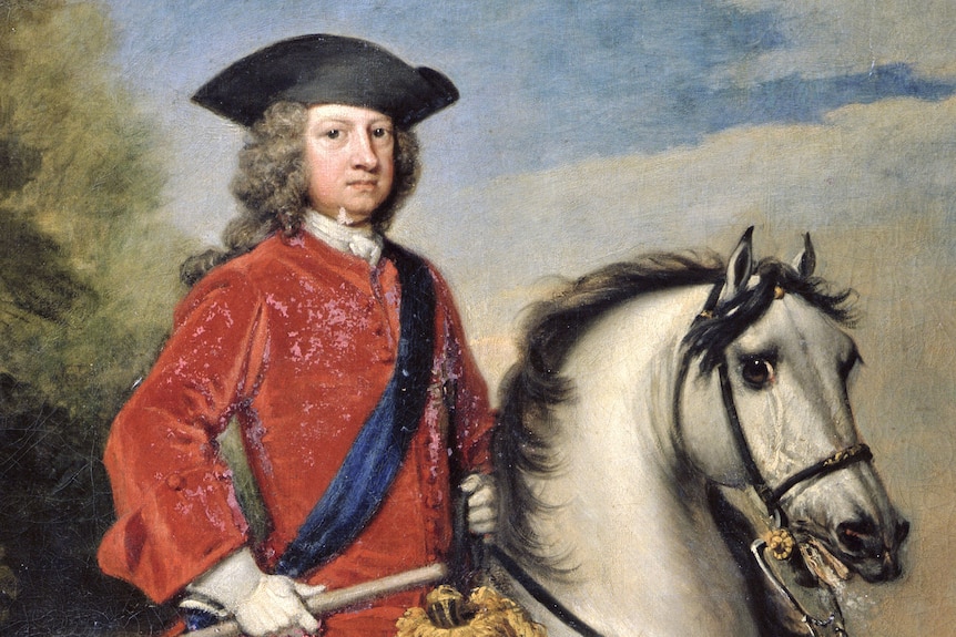 A portrait of King George I on a horse.