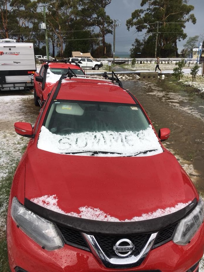 Amy Statham's photo of hail at Orford, Tasmania, January 13, 2018