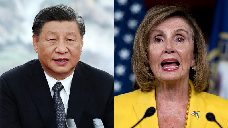 A composite image of Xi Jinping and Nancy Pelosi. 