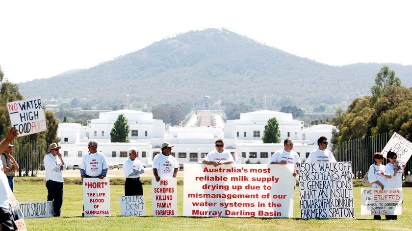 Farmers protest in front of Parliament House