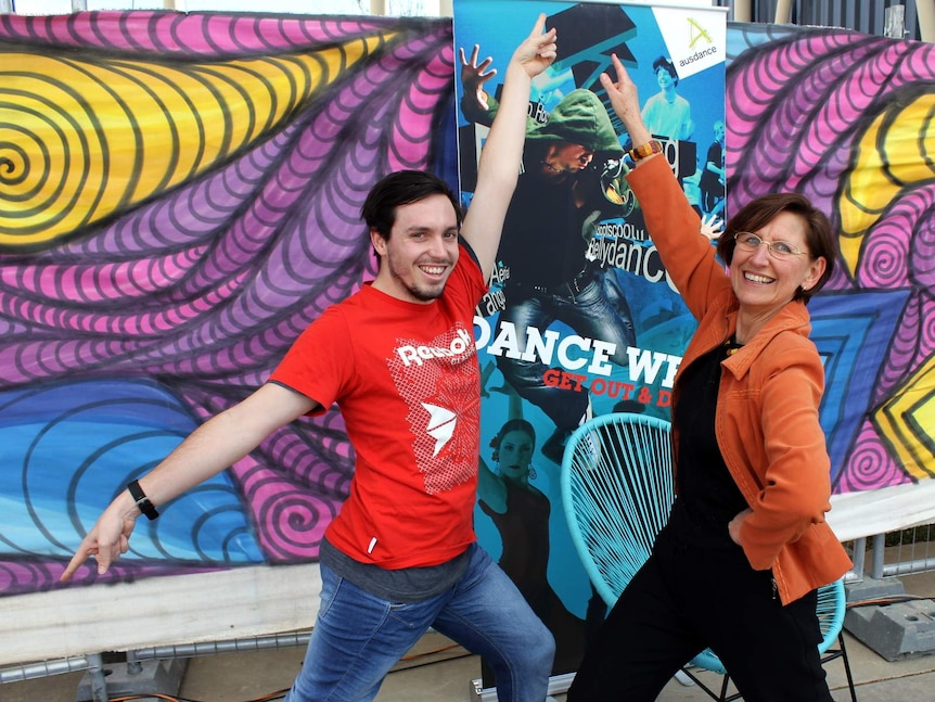 Jamie Winbank, performer and teacher and Lauren Honcope, president of Ausdance ACT at the launch of 2015 Dance Week.