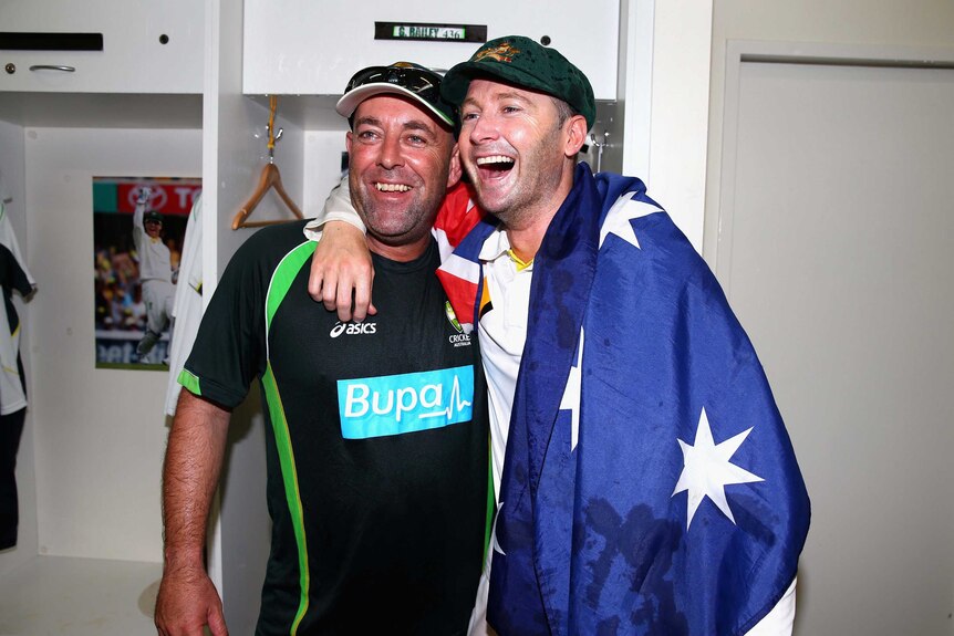 Clarke and Lehmann celebrates Ashes triumph