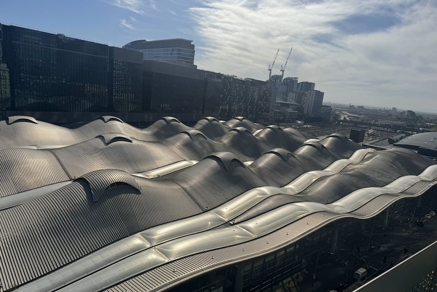 A wavy corrugated iron roof.