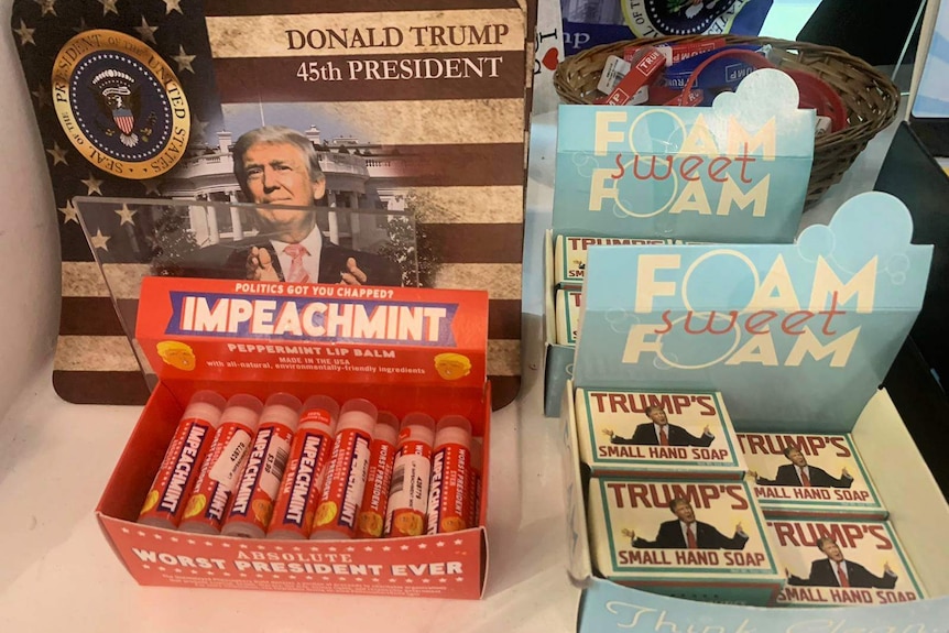 Impeach-mints on sale in a US merchandise store.