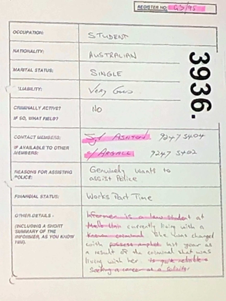 Document showing Nicola Gobbo's registration as a police informer.