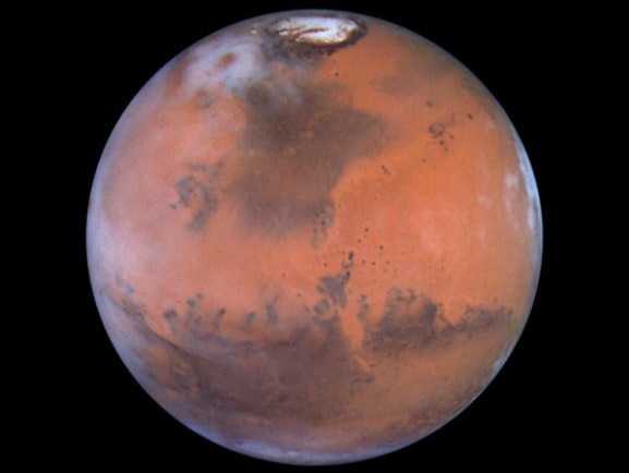 A Hubble Space Telescope image of the red planet Mars.