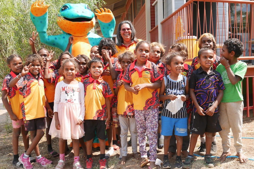 Students at Yipirinya School gathering for a photo.