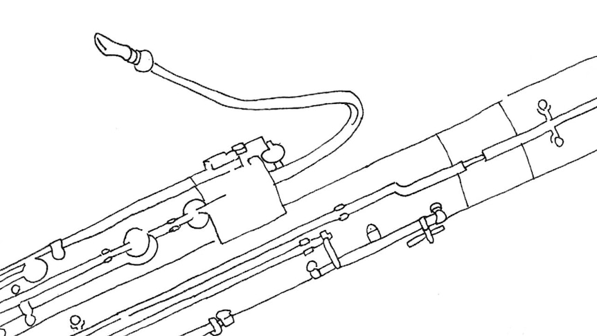 Line drawing of a bassoon.