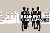 A graphic shows four men in suits and ties that match the colours of the 'Big Four' banks.