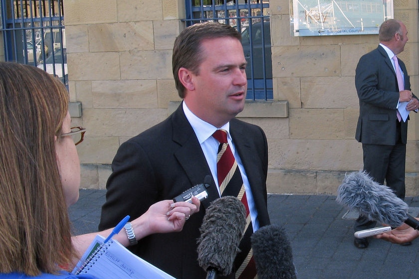 Tasmanian Premier David Bartlett at a media doorstop.