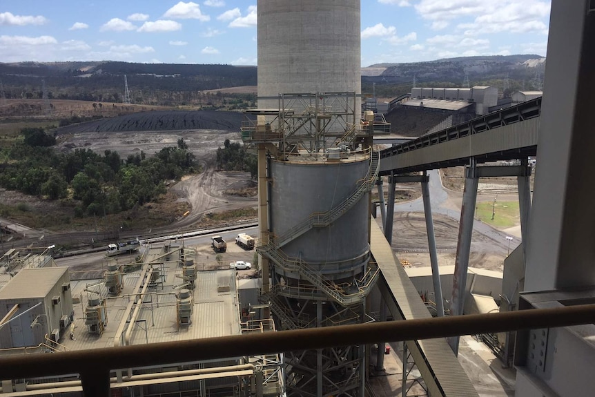 Callide Power station with mounds of coal