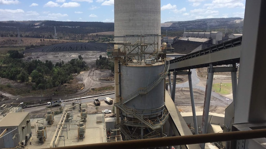 Callide Power station with mounds of coal