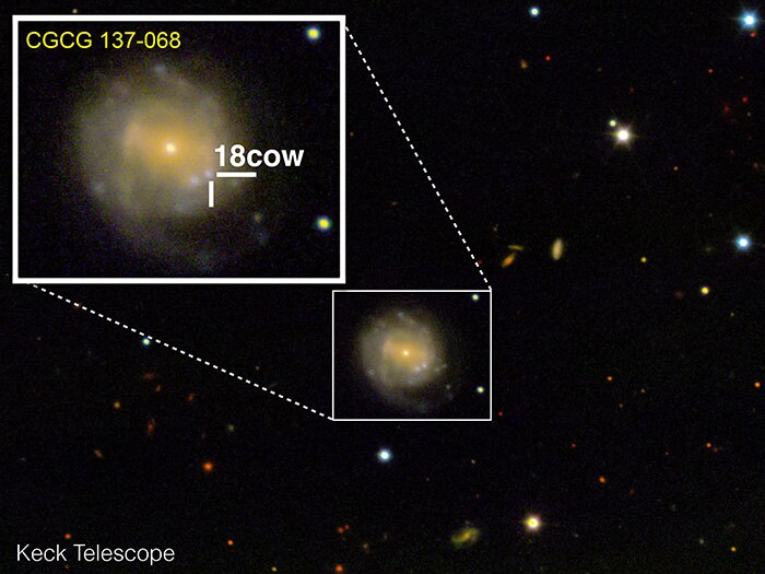 Image of the Cow supernova seen through the Keck Telescope.