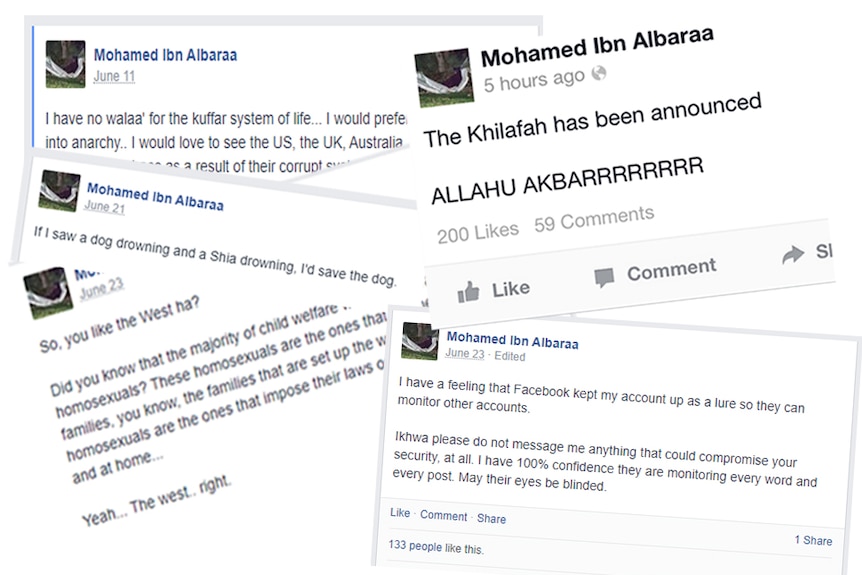 A collage of facebook posts by the user Mohamed Ibn Albaraa