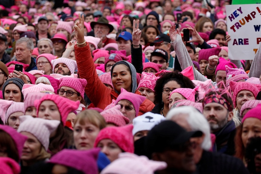 People gather for the Women's March in Washington, January 21, 2017.