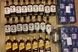 Cartons and bottles of alcohol