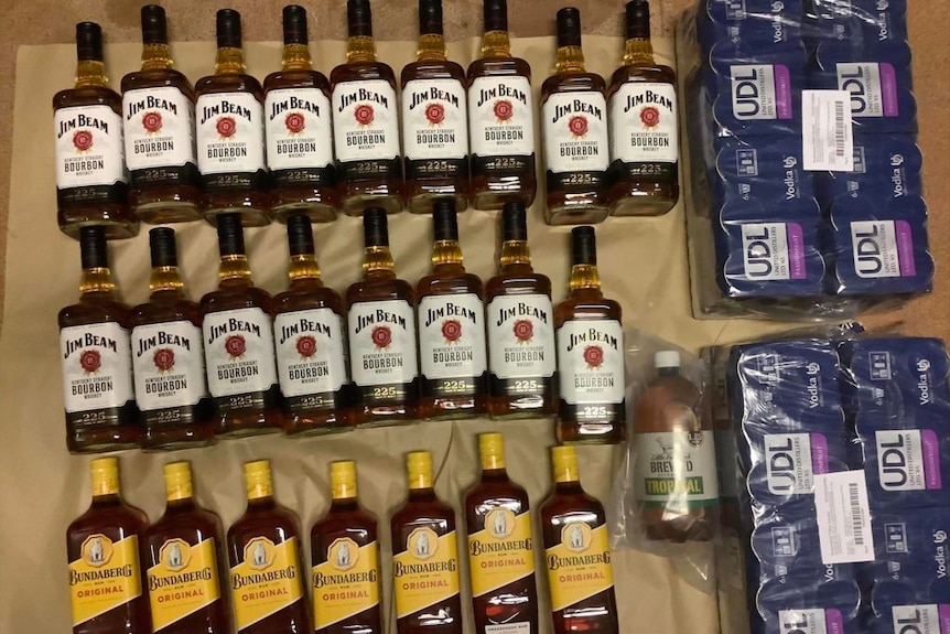 Cartons and bottles of alcohol