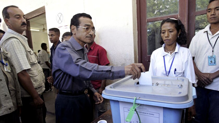 East Timor Fretilin candidate Francisco Guterres, or Lu Olo, casts his vote in the presidential elec
