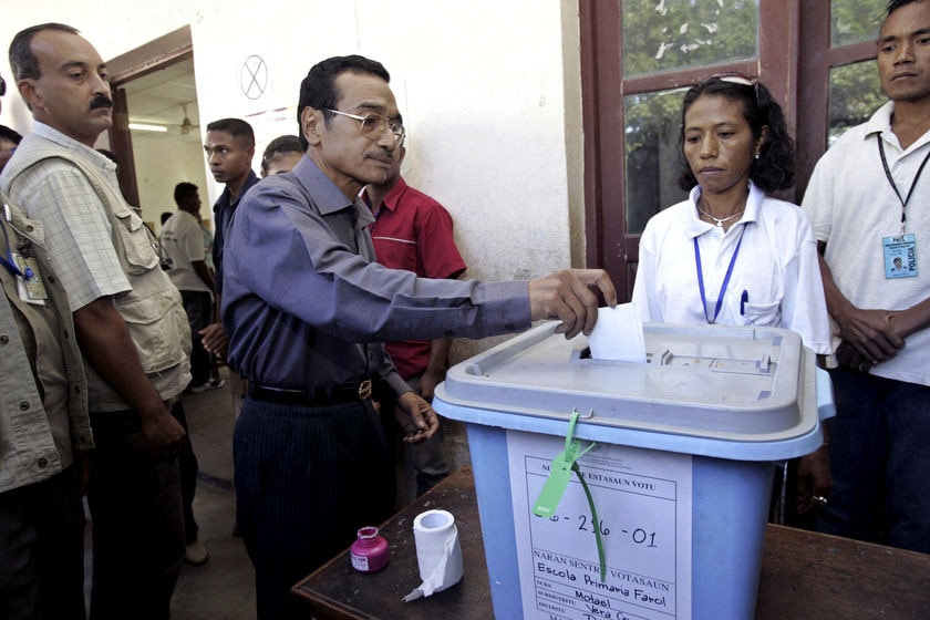 East Timor Fretilin candidate Francisco Guterres, or Lu Olo, casts his vote in the presidential elec