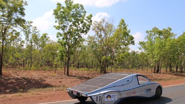 solar car drives in outback